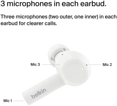 Belkin Sound Form™ Pulse Wireless Noise Cancelling Earbuds – Premium Bluetooth Headphones with IPX5 Water Resistance, Enhanced Dual Microphone Clarity, Ergonomically Designed for Ultimate Comfort, and Convenient Wireless Charging Case – Ideal for i Phone & Samsung Users, Sleek Black Finish