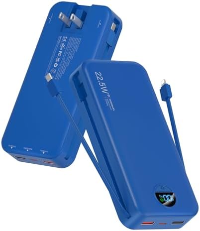 Ultra-Fast Portable Phone Charger with 12000 m Ah Capacity – All-in-One Power Bank with Integrated Cables, Wall Plug, and LED Display for i Phone, i Pad, Samsung – Essential Travel Companion for Uninterrupted Connectivity
