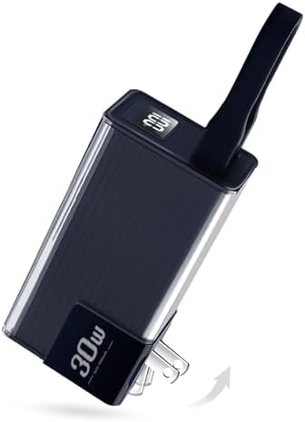 Miady 10000 m Ah Portable Charger with Built-in Foldable Wall Plug – PD 30 W Fast Charging Power Bank with USB-C Cable & LED Display – Lightweight Travel Essential for i Phone & Galaxy Smartphones in Stylish Cream Blue – Ultimate On-the-Go Charging Solution