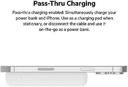 Belkin Wireless Power Bank 5000 m Ah with Mag Safe Compatibility – Portable Charger for i Phone 16 Series, i Phone 15, and Air Pods – 7.5 W Fast Charging with Built-in Kickstand for Hands-Free Use – Lightweight White Design for On-the-Go Charging Solutions