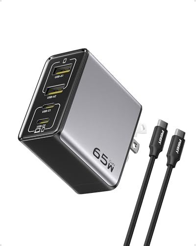 PISEN 65 W Ga N Fast Charging Block – 4-Port USB-C Wall Charger with 4 FT Cable for Mac Book, i Phone 16/15/14, Galaxy S24, Pixel 8, and Steam Deck – Ultimate Multi-Device Power Solution with Enhanced Efficiency and Compatibility