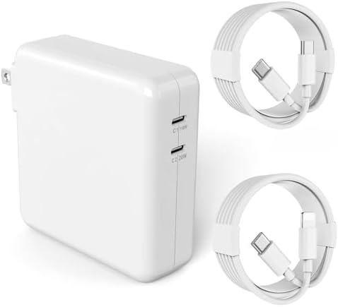 High-Efficiency 138 W USB-C Charger for Mac Book Pro & Air – Dual-Port Charging Solution with 2 Durable Cables for Maximum Versatility, Rapid 1.5-Hour Full Charge for Laptops & 20 Min to 80% for Smartphones, Superior Overheat Protection & Compatibility with All USB-C Devices, Ideal for Mobile Professionals and Remote Workers