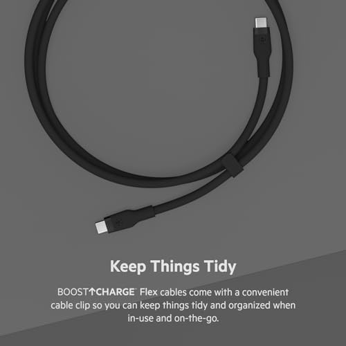 Upgrade Your Charging Game with the Belkin Boost Charge Flex USB-C to USB-C Cable – 2 m Fast Charging Solution for i Phone 16, Galaxy S25, Pixel 9 & More, Durable Silicone Design with Cable Clip for Effortless Organization in Sleek Black & White