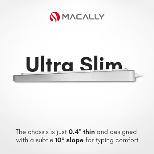 Enhance Your Productivity with the Macally Premium Wired Mac Keyboard – Full-Size Design with Numeric Keypad & Dual USB Hub for Seamless Connectivity | Perfect for Mac mini, Pro, i Mac, & Mac Book Models | Sleek Silver Aluminum Finish for a Stylish Workspace | Comfortable Quiet Keys for Extended Typing Sessions