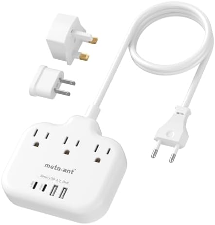 Ultimate Universal Travel Plug Adapter with PD30 W Fast Charging Hub – 3 Multi-Port Connectivity for International Travel, Featuring Dual USB-C & USB-A Outputs, 3 ft Extension Cord for Effortless Power in EU, US, UK, France & Spain – Perfect Solution for Global Adventurers Seeking Reliable Charging Options
