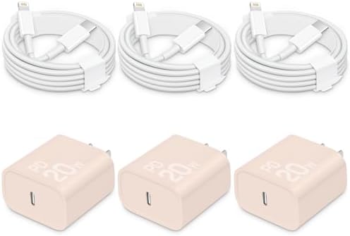 Rapid 20 W USB-C Charger with 6 ft MFi Certified Cable – Ideal for i Phone 14/13/12/11/X & i Pad – 3-Pack in Chic Green – Accelerated Power Delivery & Robust Durability for Home, Office, and Travel Use – Ultimate Charging Solution for Apple Devices