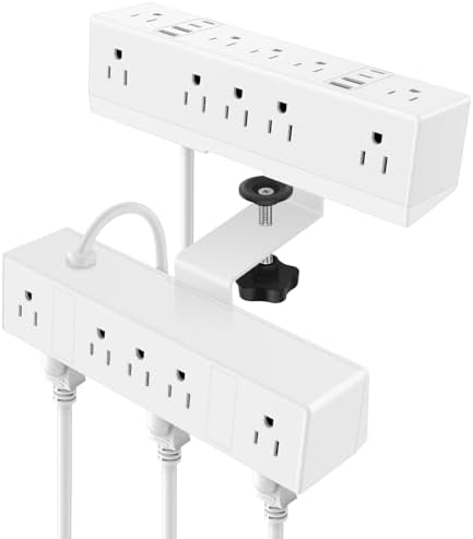 Maximize Workspace Efficiency with the Ultimate Dual Layer Desk Clamp Power Strip – 20 AC Outlets & 8 Fast Charging USB Ports, 60 W Power Delivery, 1200 J Surge Protection, 6 Ft Flexible Cord – Ideal for Multi-Device Charging and Organized Workstations