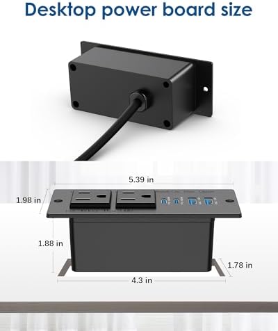 Recessed Power Strip with USB C PD Fast Charging – 30 W Flush Mount Desk Outlet for Space-Saving Convenience, 2 AC Outlets & 2 USB Ports, 6 ft Cord, Ultra Thin Flat Plug for Tidy Workspaces – Perfect for Home Offices and Multi-Device Charging Solutions