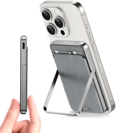 Kuulaa Slim Magnetic Portable Power Bank for i Phone – 5000 m Ah PD 20 W Fast Charging Battery Pack with Rotating Stand for Mag Safe Compatible i Phone 12/13/14/15/16 Series (Titanium Finish) – Ultimate On-the-Go Charging Solution