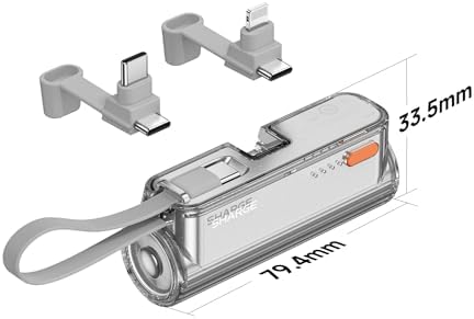 Ultra-Compact 5000 m Ah Flow Mini Power Bank – Versatile Portable Charger with Changeable Plugs, Built-in Cable & Dual USB-C Outputs for Seamless Compatibility with i Phone 16/15/14/13, i Pad, Galaxy S24/23 Ultra – Ideal for On-the-Go Charging