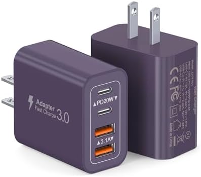 40 W USB C 4-Port Wall Charger 2-Pack – Ultra-Fast Charging Adapter for i Phone 16, i Pad Pro, Nintendo Switch & More – High-Speed PD & QC Technology for Multiple Devices – Compact & Stylish Red Design – Perfect for Travel and Daily Use