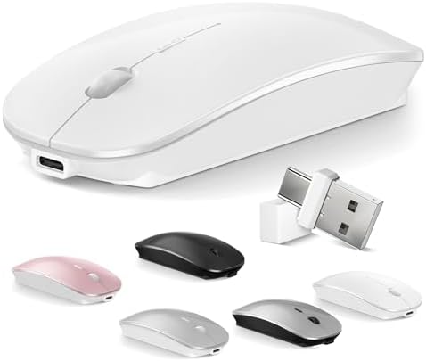 Sleek Silent Wireless Bluetooth Mouse for Mac Book Air & Pro – Dual Mode Optical Design with USB Type-C Receiver, Ergonomic Rechargeable Comfort for i Pad and Laptop Use – Effortless Connectivity & Quiet Performance – Ideal for Work & Play
