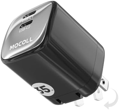 MOCOLL 35 W USB-C Dual Port Fast Charging Adapter – Compact Ga N Charger with Foldable Plug for i Phone 15 Pro Max & Galaxy S24 Ultra – Ultimate Travel Power Solution for Efficient On-the-Go Charging