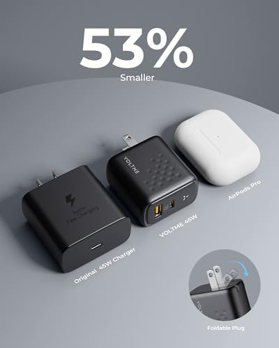 VOLTME 45 W Ga N PPS Fast Charger – Dual Port USB-C & USB-A, Ultra Compact & Foldable Design for i Phone 14/15/16 & Galaxy S22/S23/S24 – High-Speed Charging with Advanced Safety Features for Laptops, Tablets, and More – Ultimate Travel Companion for Modern Devices