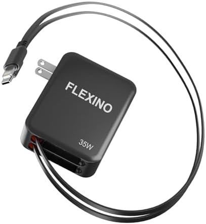 FLEXINO 35 W Ultra-Fast 3-Port Retractable Wall Charger – Essential Charging Hub for i Phone 12/13/14/15/16 Series with Dual 2.6 ft Cords – Compact, Portable, and Safe Power Solution for Home and On-the-Go Use – Experience Hassle-Free Charging Anywhere