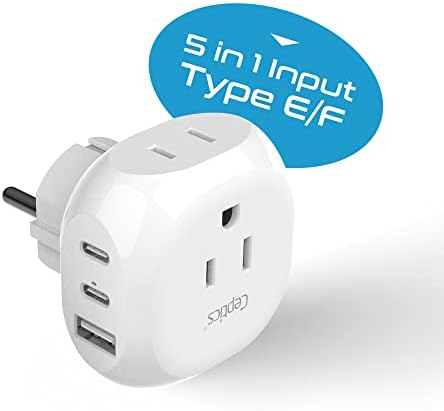 Ultra-Compact 5-in-1 Travel Power Adapter for India, Pakistan & More – Rapid Charge 3.1 Dual USB & USB-C Ports for Bangladesh & Maldives – Lightweight Design for Effortless Global Device Charging on Your Journeys