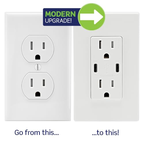 Leviton 60 W Dual USB Type A/Type-C In-Wall Charger – Fast, Efficient Power Delivery Solution for Smartphones, Tablets & Laptops – Tamper-Resistant Outlet in Light Almond for Safe, Clutter-Free Charging Experience – Perfect for Home and Office Use