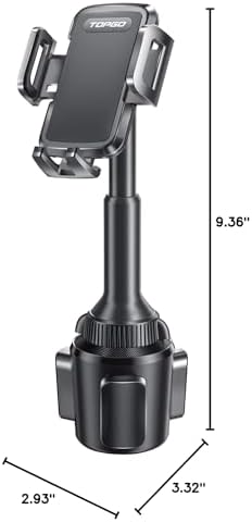 TOPGO Pro Car Phone Mount – Versatile Adjustable Height Cup Holder for i Phone 16 Pro Max & All Smartphones – Sturdy, No-Wobble Design for Safe Hands-Free Navigation – Sleek Black Finish for Modern Interiors