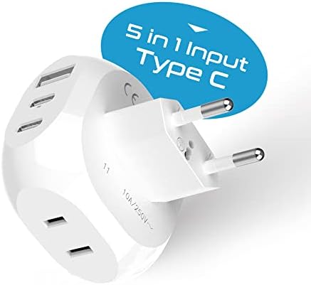 Ultra-Compact 5-in-1 Travel Power Adapter for India, Pakistan & More – Rapid Charge 3.1 Dual USB & USB-C Ports for Bangladesh & Maldives – Lightweight Design for Effortless Global Device Charging on Your Journeys