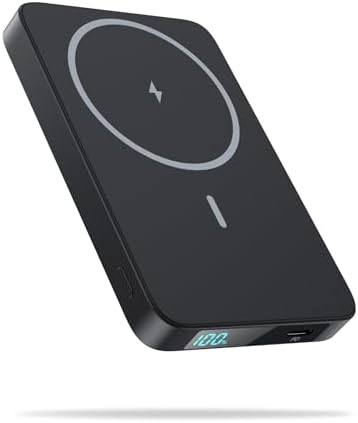 Sleek Magnetic Wireless Power Bank 5500 m Ah – Ultra-Slim Portable Charger with LCD Display for i Phone 16/16 Plus/15/14/13/12, PD Fast Charging USB-C, Effortless Magnetic Connection in Pink – Perfect for On-the-Go Power Solutions