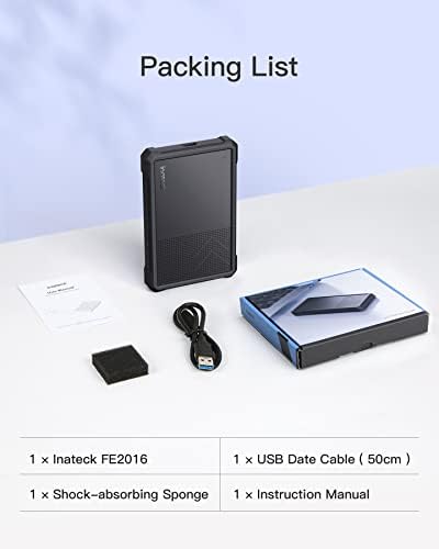 High-Speed Inateck USB 3.2 Gen 2 Hard Drive Enclosure for 2.5 Inch SSDs & HDDs – 6 Gbps Transfer with UASP Technology, Shock-Resistant Silicone Case, Tool-Free Setup for Effortless Storage Expansion