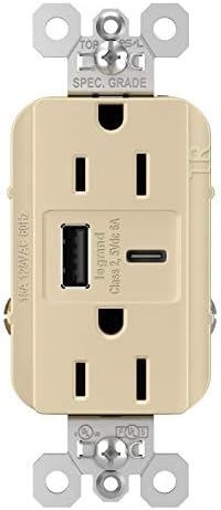 Legrand Pass & Seymour TR20 USBAC6 W 20 Amp Heavy-Duty Tamper-Resistant Duplex Receptacle with 6.0 A Ultra-Fast USB A/C Charging Ports – Safe & Efficient Power Solution for Homes and Offices