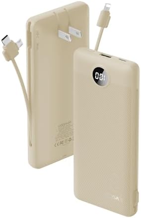 VRURC 10000 m Ah Portable Charger with Built-in Cables & AC Plug – Lightweight USB-C Power Bank for Effortless Device Charging on the Go – Stylish Green External Battery for Smartphones and Tablets – Ultimate Travel Companion for Uninterrupted Connectivity and Enhanced Compatibility