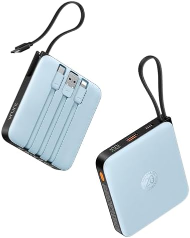 VRURC 10,000 m Ah USB C Portable Charger – Fast Charging Power Bank with Built-in Cable for i Phone 16/15/14, Galaxy S23/S22, Google Pixel & More – Lightweight Green Design for Ultimate Mobility and Reliability