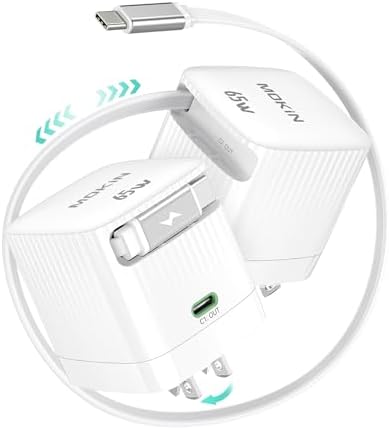 High-Speed 65 W PD Retractable Wall Charger with Built-In Type-C Cable – Travel-Friendly Fast Charging Adapter for i Phone 16/15, Mac Book Air, i Pad Pro, Samsung Galaxy, and Pixel – Sleek Design for Ultimate Portability and Enhanced Device Compatibility