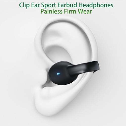 IHAO Bluetooth 5.3 Clip-On Sport Earbud Headphones – 80-Hour Playtime, Noise-Cancelling Hi-Fi Sound, IPX4 Waterproof, Secure Fit for Active Lifestyles, Perfect for Workouts and Leisure, Enhanced Connection Speed, Painless Wear – Black