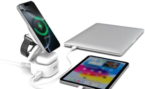 Ultimate 5-in-1 Foldable Wireless Charging Station – PD Fast Travel Charger for i Phone, Apple Watch, Air Pods & Laptops – Streamlined Compatibility & Enhanced Portability for Tech Enthusiasts and Frequent Travelers – Safeguarded Fast Charging Dock for Clutter-Free Convenience