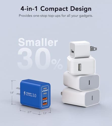40 W USB C 4-Port Wall Charger 2-Pack – Ultra-Fast Charging Adapter for i Phone 16, i Pad Pro, Nintendo Switch & More – High-Speed PD & QC Technology for Multiple Devices – Compact & Stylish Red Design – Perfect for Travel and Daily Use