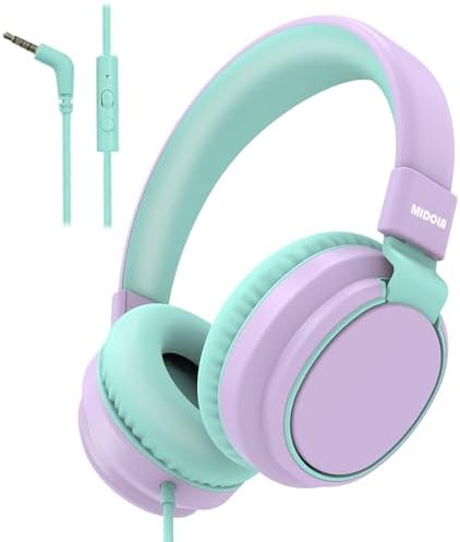 MIDOLA Kids Over-Ear Headphones: Safe Audio Experience with Noise Limitation, Foldable & Travel-Friendly Design, Custom Volume Control (85/110 d B), Built-In Microphone, and AUX Compatibility for School, Gaming, and Family Adventures in Sleek Black