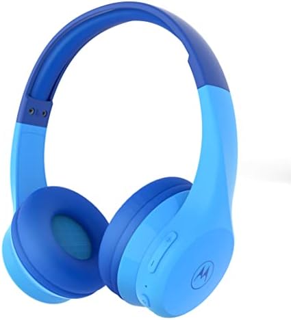 Motorola JR300 Bluetooth Toddler Headphones – Safe 85 d B Volume-Limited Over-Ear Headset with Built-in Microphone and Audio Splitter – Comfortable, Stylish Blue Headphones for Learning and Play at Home or School