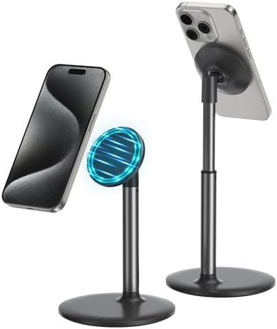 Magnetic Desk Phone Stand for iPhone16 15 14 13/12 – Phone Holder Dock with 360°Rotation, Height&Tilt Adjustable for Office/Home Compatible with iPhone 16 15 14 13 12 Mini/Plus/Pro/Pro Max – Enhanced Compatibility and Speed
