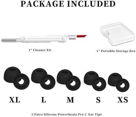 Silicone Replacement Earbud Tips for Beats Powerbeats Pro 2 – Jet Black, 5 Pairs for Enhanced Comfort and Sound Isolation, Perfect Fit for Active Lifestyles and Seamless Compatibility with Galaxy Buds 3 Pro