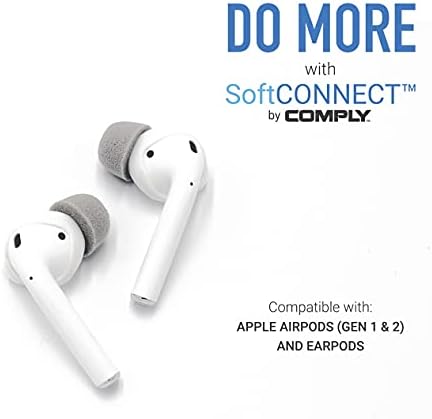 Transform Your Listening Experience with Comply Soft CONNECT Foam Earbud Tips – Premium Memory Foam for Apple Air Pods 1 & 2, Earpods, and Generic Models | Gray Medium – Unmatched Comfort, Noise Isolation, and Longevity