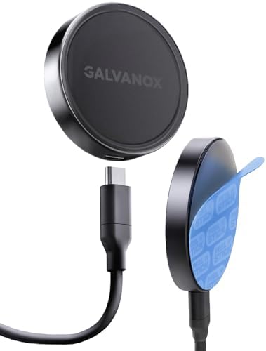 Galvanox Magnetic Wireless Charger – High-Speed 15 W Adhesive Mount for i Phone with Mag Safe Compatibility, Sleek Low-Profile Design for Home Office and Car Use, Removable USB-C for Effortless Installation and Versatile Charging Solutions