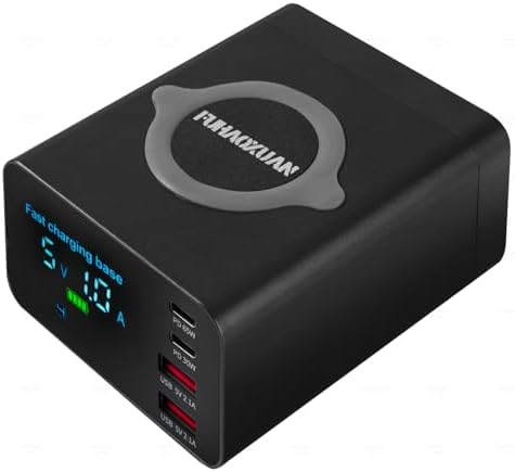 110 W Multi-Device USB Charging Station with 4 High-Speed Ports and Wireless Charging – Compact LED Display Charger for i Phone, i Pad, Tablets, and Smartphones – Perfect for Home and Office Use with Enhanced Compatibility and Convenience