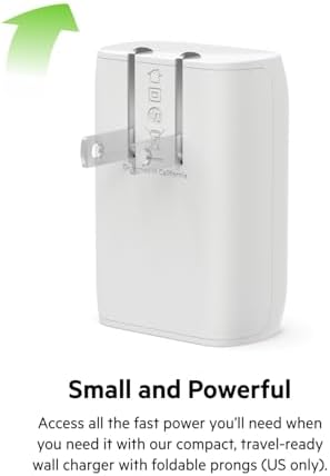 Belkin 30 W USB-C Fast Charger Block with USB-C to C Cable – Ultra-Fast Power Delivery 3.0 for i Phone 16, Samsung Galaxy S25, Google Pixel, Nintendo Switch 2 & More – Sleek White Design for Optimal Travel Convenience – PPS & USB-IF Certified for Reliable Charging Performance – Enhance Your Device’s Lifespan with Smart Power Regulation