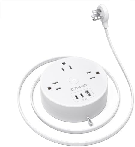 Compact TROND 20 W USB-C Travel Power Strip – Retractable 5 ft Extension Cord with 3 AC Outlets for Fast Charging, Perfect Cruise Ship Essential, Ultra-Thin Flat Plug for Home & Dorm Use – Stay Organized & Connected Anywhere