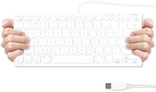Compact Macally Wired Keyboard for Mac and Windows – Sleek USB Mini Keyboard with 78 Scissor Switch Keys – Effortless Plug and Play Design for Enhanced Typing Speed – Ideal Space-Saving Solution for Modern Workspaces – Durable Aluminum Finish for Long-lasting Performance and Style