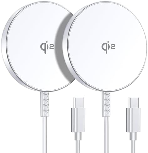 Elevate Your Charging Experience with the Qi2 Certified Magnetic Wireless Charger – 2 Pack 15 W Fast Charging Pads for i Phone 16/15/14/13/12 & Air Pods 3/2/Pro – Dual Port Design for Enhanced Versatility and Effortless Magnetic Alignment – Streamlined, Portable Charging Solution for Home, Office, and Travel