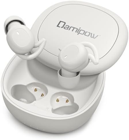 Discover Serene Sleep: Damipow Bluetooth 5.3 Wireless Earbuds for Side Sleepers – Ultra-Lightweight, Noise-Canceling Design with Built-In Mic for Effortless Music and Calls – Your Essential Companion for Restful Nights and Adventurous Days (Off-White)