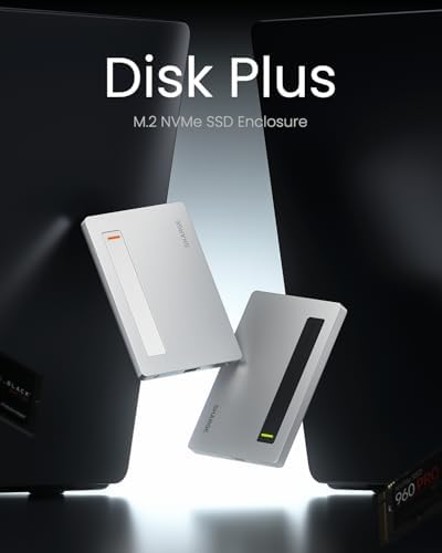 Ultra-Slim Disk Plus M.2 NVMe SSD Enclosure – 10 Gbps USB-C 3.2 Gen2 for Fast Data Transfers – Lightweight Aluminum Design with Built-in Cable Support for 2230/2242/2280 Drives – Ideal for Mac Book Pro & Steam Deck Users – Upgrade Your Storage Experience