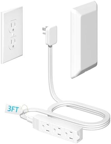 Ultra-Thin 3 FT Flat Plug Extension Cord with Baby-Proof Outlet Covers – Versatile 3 Outlet Power Strip for Safe Home Use, ETL Listed, Compact Cord Concealer Kit, 13 A 125 V 1625 W – Perfect for Kitchens and Tight Spaces, White Finish for Seamless Integration
