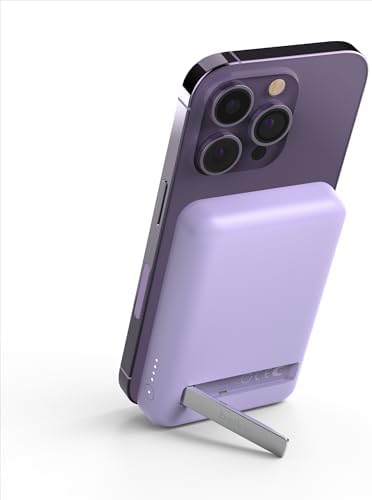 Belkin Wireless Power Bank 5000 m Ah with Mag Safe Compatibility – Portable Charger for i Phone 16 Series, i Phone 15, and Air Pods – 7.5 W Fast Charging with Built-in Kickstand for Hands-Free Use – Lightweight White Design for On-the-Go Charging Solutions