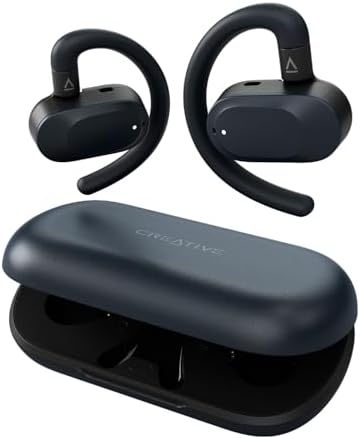 Creative Outlier Go Wireless Open-Ear Headphones – Experience Unmatched Comfort with Adjustable Ear Hooks, 26-Hour Playtime, Bluetooth 5.4 Connectivity for Seamless Streaming, and IPX4 Water-Resistant Design Perfect for Active Lifestyles, Enjoy Superior Audio Clarity for Calls in Trendy Dark Blue