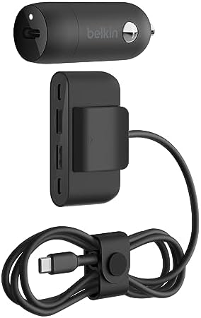 Belkin Boost↑Charge™ 30 W Fast Car Charger – 4-Port USB Power Extender with USB-C Power Delivery for Rapid Charging of i Phone 16, Galaxy S25, Note Series, Nintendo Switch 2 & More – Sleek Black Design for Universal Compatibility on the Go