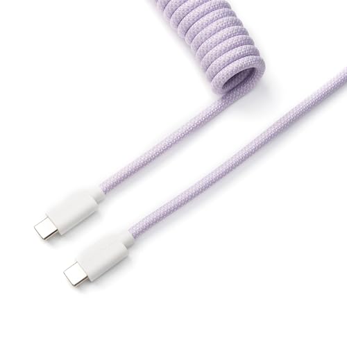 Keychron Light Pink Custom Coiled Aviator Cable – High-Performance USB-C to USB-C with Detachable Metal Connector (5-Pin GX12) for Mechanical Keyboards, Durable Braided Design with USB-A Adapter for Enhanced Charging and Data Transfer Efficiency